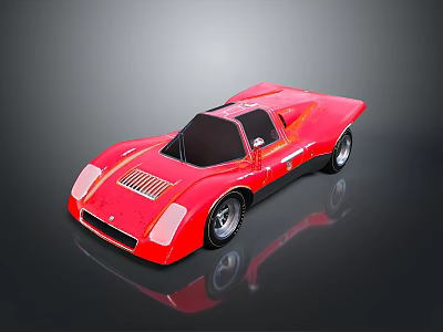 Red Vintage Sports Car With Sleek Design Black Roof And Shiny Finish 3d model
