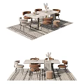 Stylish Dining Table Set Featuring Rectangular Table Chairs And Patterned Rug Decor 3d model