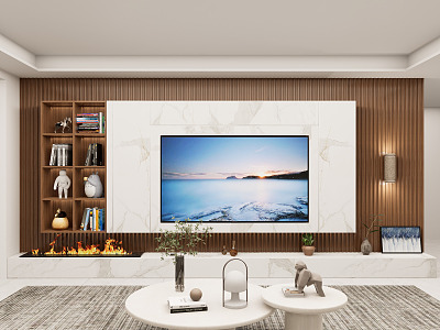 Modern TV background wall Living room background wall 3d model