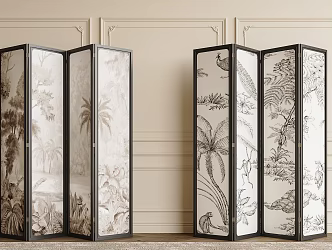 French Screen Folding Screen French Flower and Bird Screen French Screen Partition French Carved Background Wall 3d model