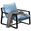 Stylish Modern Leisure Chair with Black Frame Beige Cushion and Black White Checkered Blanket