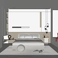 Modern Minimalist Bedroom With Bed LED Strip Light Nightstand Table Lamp And Round Decorative Ball