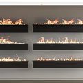 Modern Black Wall Mounted Fireplaces with Burning Flames Arranged on White Wall