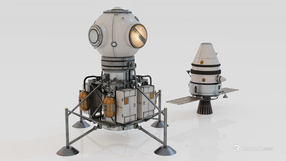 Detailed Spacecraft Models Featuring Lunar Lander Metallic Structure And Return Module 3d model 