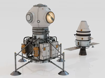 Detailed Spacecraft Models Featuring Lunar Lander Metallic Structure And Return Module 3d model