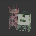 Metal Observation Tower With Spiral Staircase And White House Blue Roof On Stilts