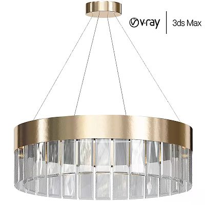 Modern Round Chandelier Featuring Golden Metal Frame And Transparent Crystal Elements 3d model