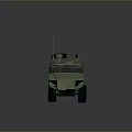 Green Six Wheeled Military Tank Featuring Modern Design Roof Mounted Weapon And Antennas