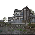 Modern Detached Villa With Glass Windows Waterfront Terrace And Natural Rocks