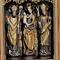 Colorful Religious Triptych Painting With Central Madonna And Golden Robed Saints