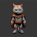 Feline Warrior Cat In Orange Armor With Intricate Costume And Detailed Design Elements