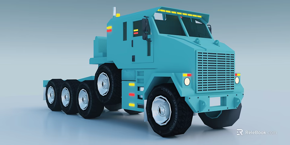 Large Blue Utility Truck with Multiple Wheels Reflective Strips and Grille Design 3d model 