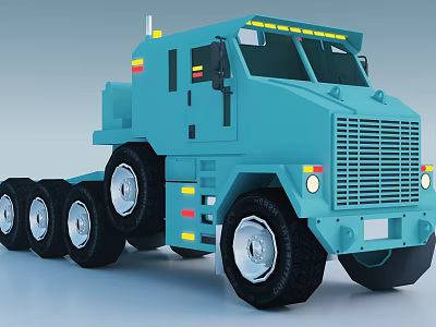 Large Blue Utility Truck with Multiple Wheels Reflective Strips and Grille Design 3d model