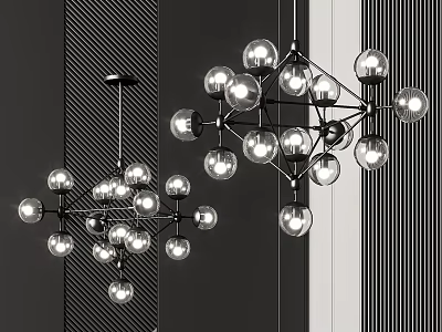 Modern Geometric Chandelier With Glass Sphere Bulbs And Black Metal Frame 3d model