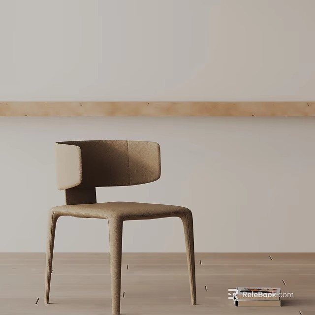 Minimalist Modern Beige Upholstered Leisure Chair With Wooden Accent And Floor 3d model 