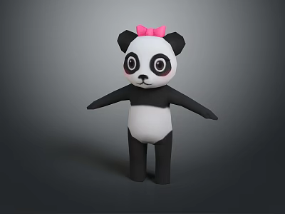 Cute Panda Game Movie Character With Pink Bow Big Eyes And Standing Pose 3d model