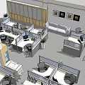 Modern Public Office Area Featuring Cubicles Computers Desks And Potted Plants 3d model