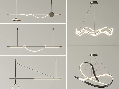 Modern Contemporary Chandeliers With Sleek Curved Linear LED Metal Frame Designs 3d model