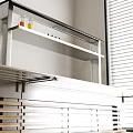 Modern Metal And Wooden Display Shelves With Fruits Bread And Beverages In Retail Store