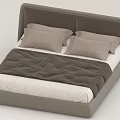 Modern Double Bed With Upholstered Headboard Quilted Comforter And Beige Pillows 3d model