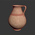 Handmade Terracotta Vase With Curved Handle And Decorative Horizontal Stripes