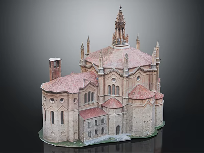 Historic Architectural Model Featuring Dome Spire And Arched Windows With Red Tiled Roof 3d model