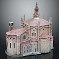 Historic Architectural Model Featuring Dome Spire And Arched Windows With Red Tiled Roof