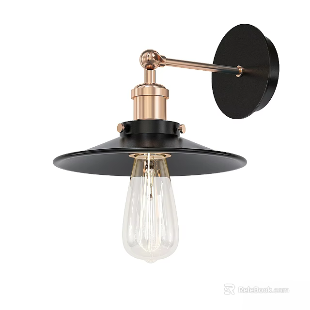 Industrial Vintage Black and Brass Wall Sconce with Clear Edison Bulb and Metal Shade 3d model 