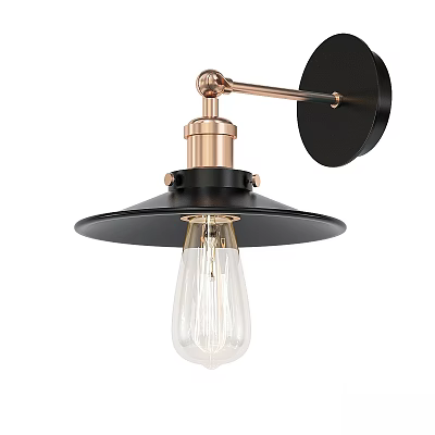 Industrial Vintage Black and Brass Wall Sconce with Clear Edison Bulb and Metal Shade 3d model