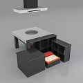 Modern Black Functional Kitchen Table Featuring Storage Drawers And Cabinet Space