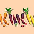 Fresh Colorful Carrots With Orange Purple Yellow Varieties Whole And Sliced Green Tops