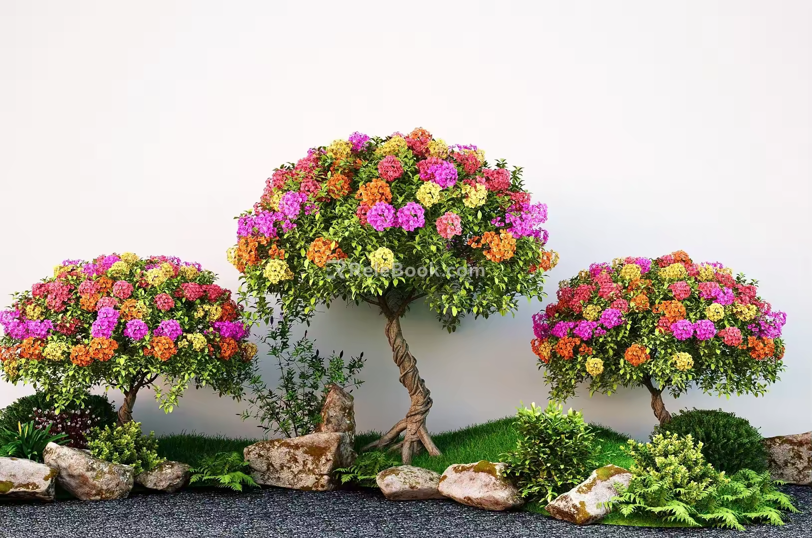 Landscaping Arbor Shape Multicolor Triangle Plum Grass Stone Micro Terrain 3d model