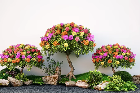 Landscaping Arbor Shape Multicolor Triangle Plum Grass Stone Micro Terrain 3d model