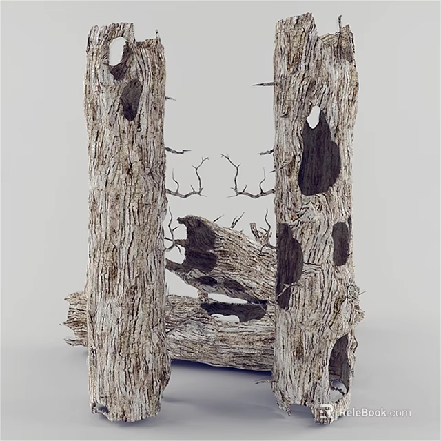 Withered Plant Tree Trunks With Hollow Parts And Dry Branches In Natural Scene 3d model 