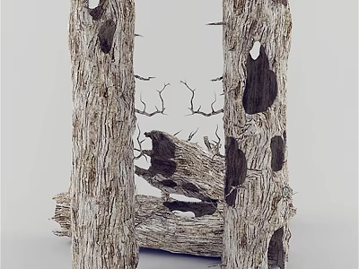 Withered Plant Tree Trunks With Hollow Parts And Dry Branches In Natural Scene 3d model