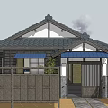 Japanese Style Detached Villa With Tile Roof Wooden Structure Porch And Green Plants