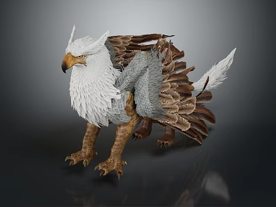 Mythical Eagle Creature With White Head Feathers Brown Wings And Detailed Claws 3D Fantasy Model 3d model