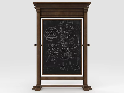 Wooden Frame Chalkboard Wall Hanging With Hexagram Moon Design And Hand Drawn Flasks 3d model