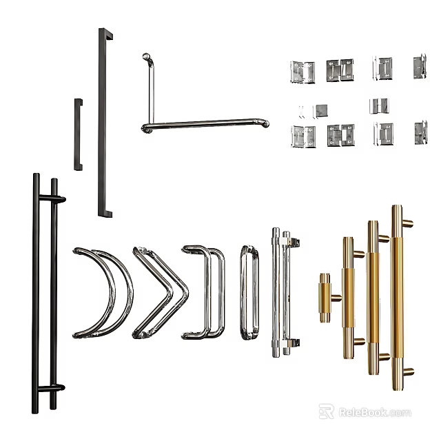 Various Metal Door Handles And Drawer Pulls In Modern Designs 3d model 