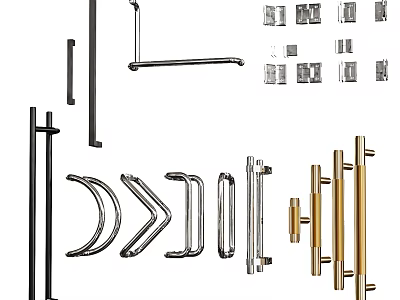 Various Metal Door Handles And Drawer Pulls In Modern Designs 3d model
