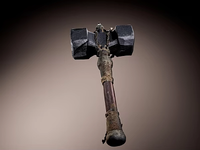 Medieval War Hammer Weapon Featuring Metal Double Heads And Leather Wrapped Wooden Handle 3d model