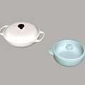White and Light Blue Enamel Cookware Pots with Lids for Modern Kitchen 3d model