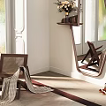 Irregular Shaped Wall Mirror With Wooden Shelf Vase Flowers Window And Chair