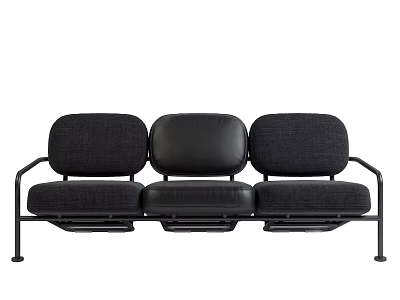 Modern Three Seater Sofa With Black Upholstery And Metal Frame Design 3d model