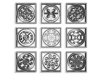 Various Carved Window Designs Featuring Traditional Ornate Patterns And Square Frames 3d model