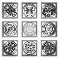 Various Carved Window Designs Featuring Traditional Ornate Patterns And Square Frames