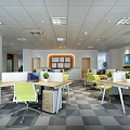 Bright Open Public Office Space With Workstations Yellow Chairs Green Plants And Computers 3d model