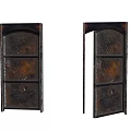 Dark Colored Vintage Industrial Style Doors One Closed One Open With Arched Top Paneled Design