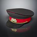 Classic Black Military Hat With Red Band And Gold Emblem Design