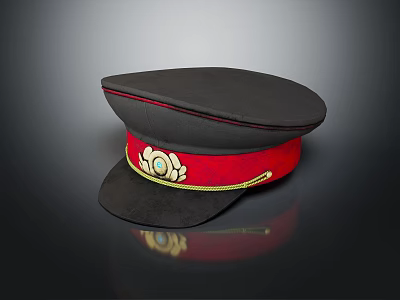 Classic Black Military Hat With Red Band And Gold Emblem Design 3d model